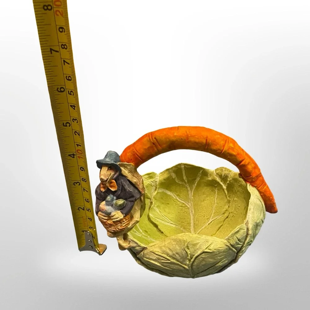 Easter Bunny Cabbage Leaf Basket Carrot Handle Resin‎ Candy Dish Spring Decor
